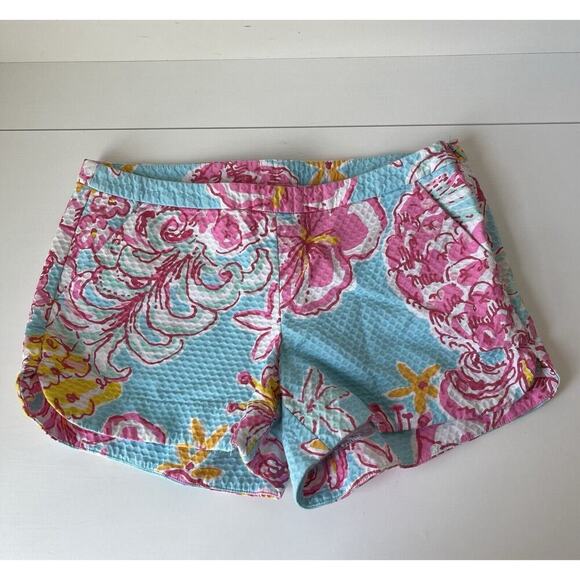 Lilly Pulitzer Women's Floral Shorts Size 2 Blue & Pink Pockets Cotton - Picture 3 of 10